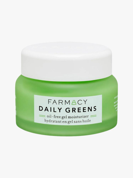 Farmacy Daily Greens Oil-Free Gel Moisturizer green jar with white lid on light gray background